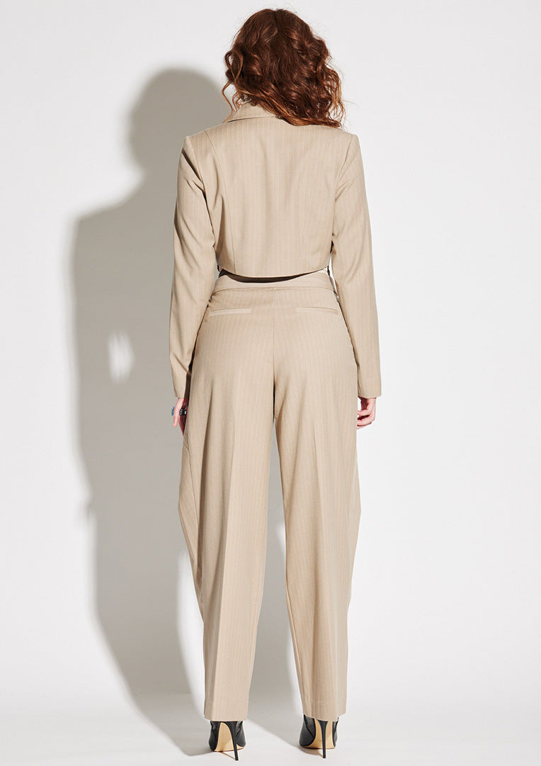 Asymmetric Crop Pinstripe Blazer