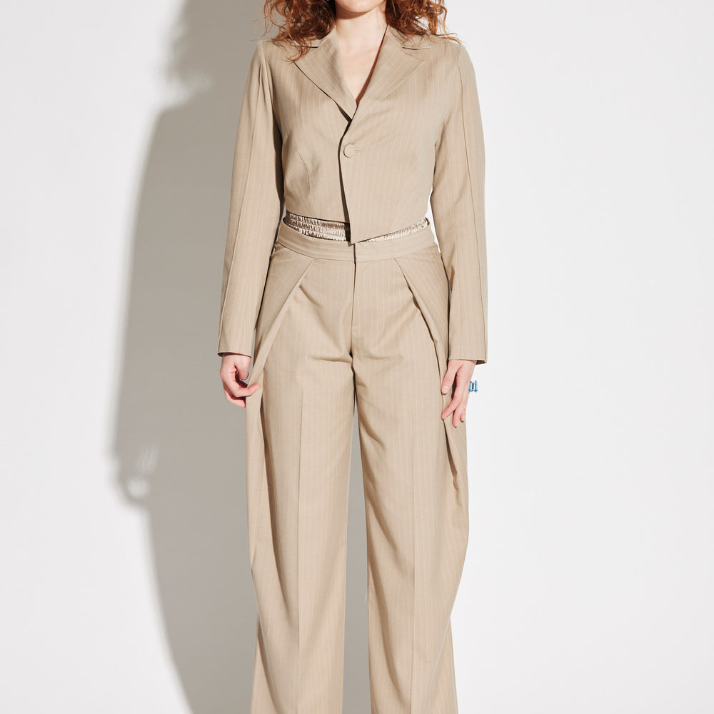
                  
                    Asymmetric Crop Pinstripe Blazer
                  
                