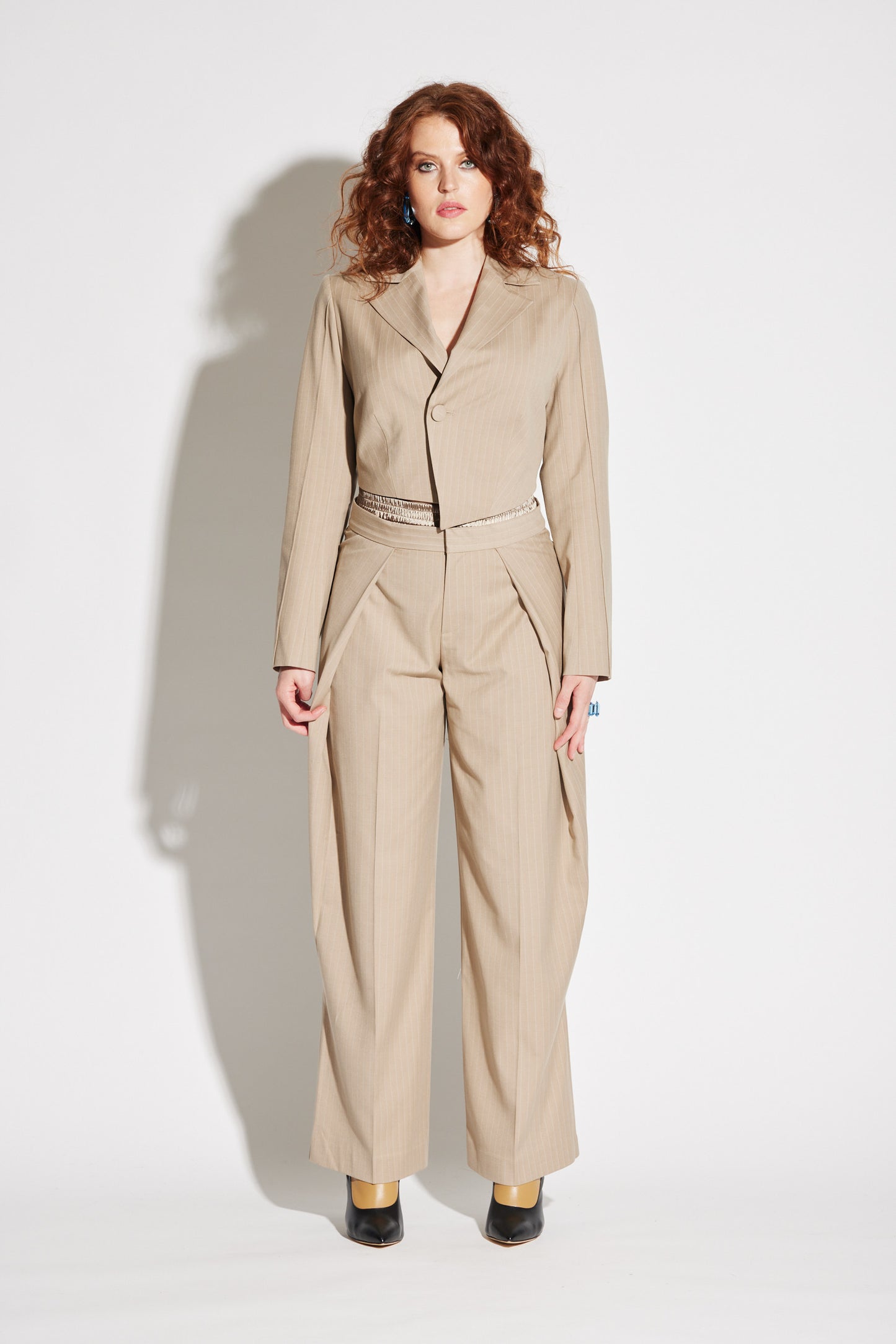 Asymmetric Crop Pinstripe Blazer