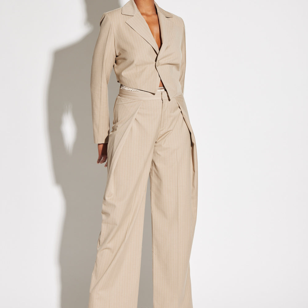 Asymmetric Crop Pinstripe Blazer