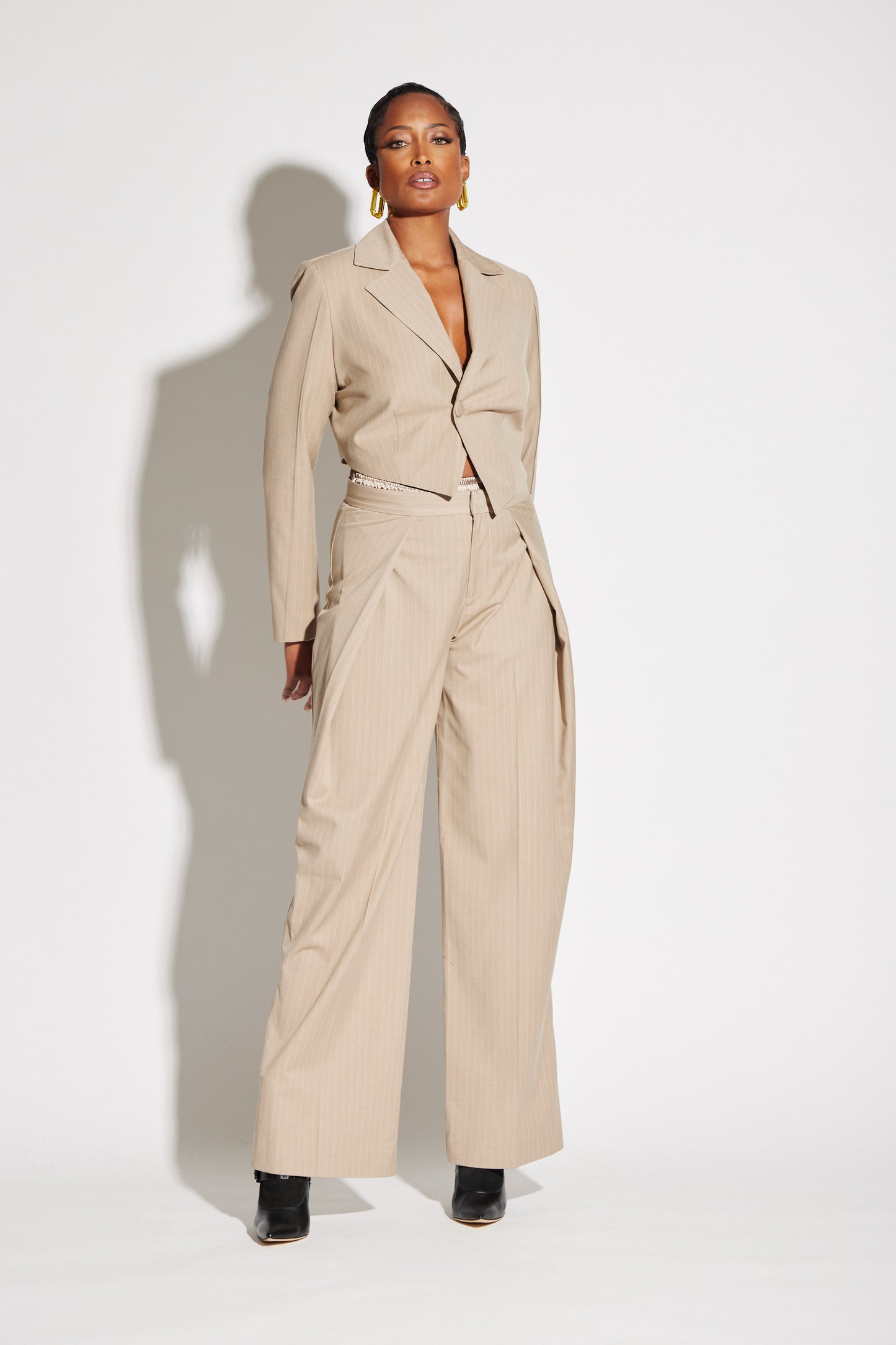 Asymmetric Crop Pinstripe Blazer
