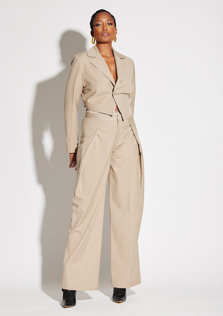Asymmetric Crop Pinstripe Blazer