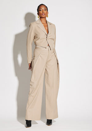 Asymmetric Crop Pinstripe Blazer