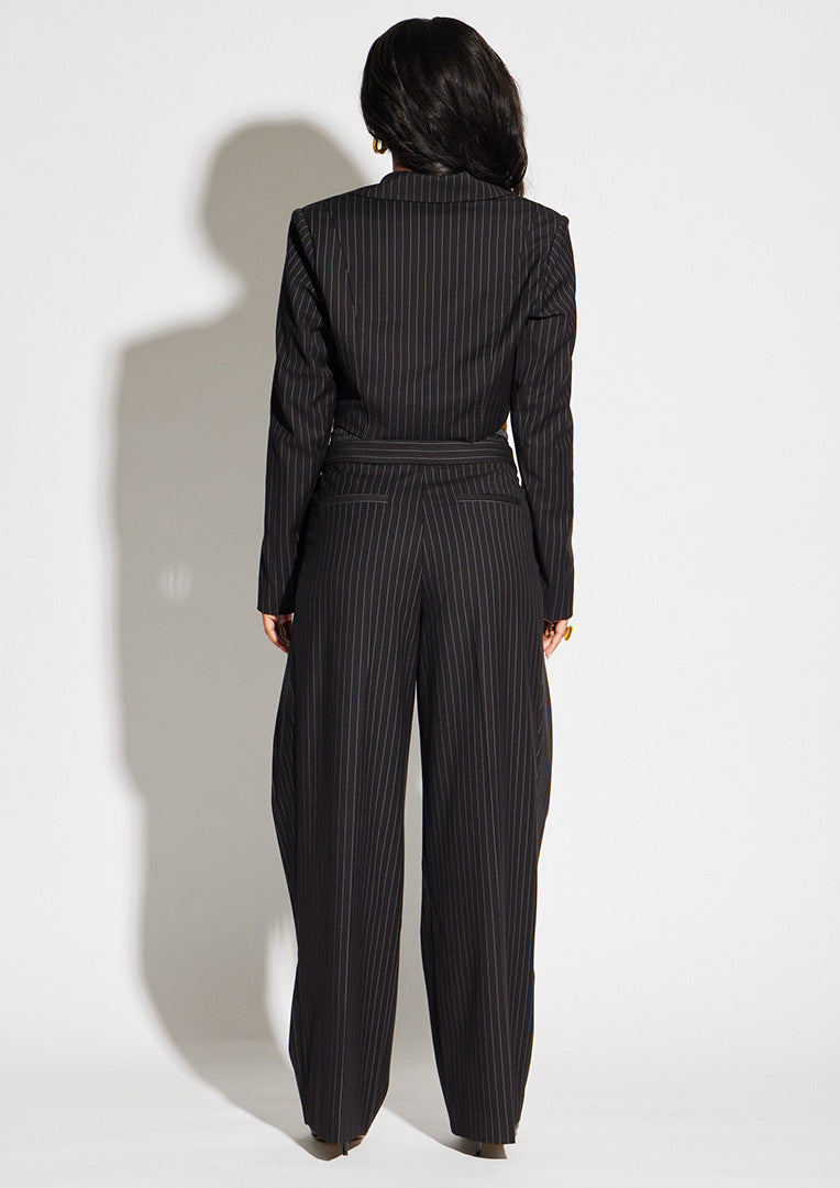 Asymmetric Crop Pinstripe Blazer