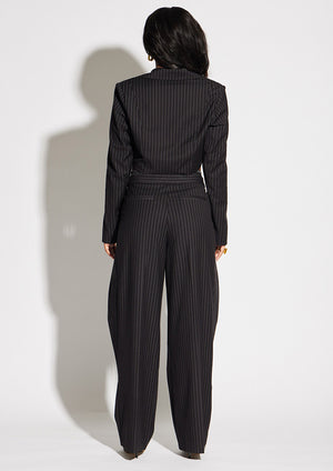 Asymmetric Crop Pinstripe Blazer