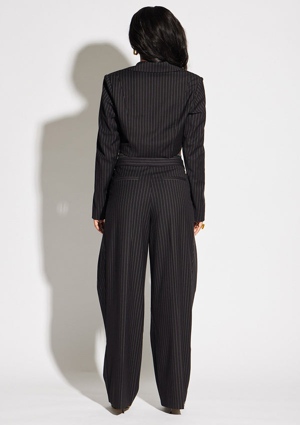 Asymmetric Crop Pinstripe Blazer