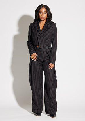 Asymmetric Crop Pinstripe Blazer