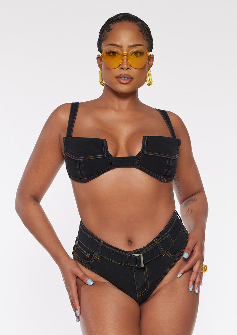 Pocket Denim Bikini Top