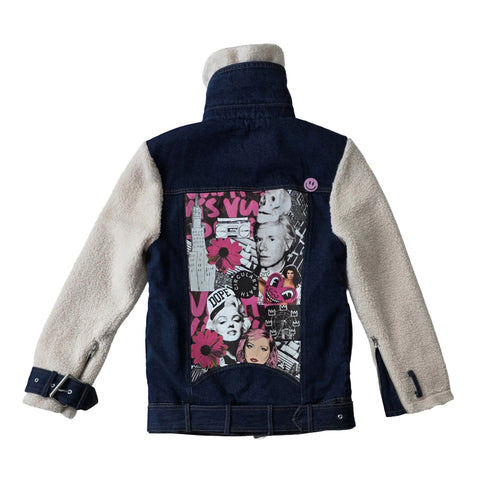 CIRCULAR PATH X LOVE TARA Teddy Denim Moto Jacket