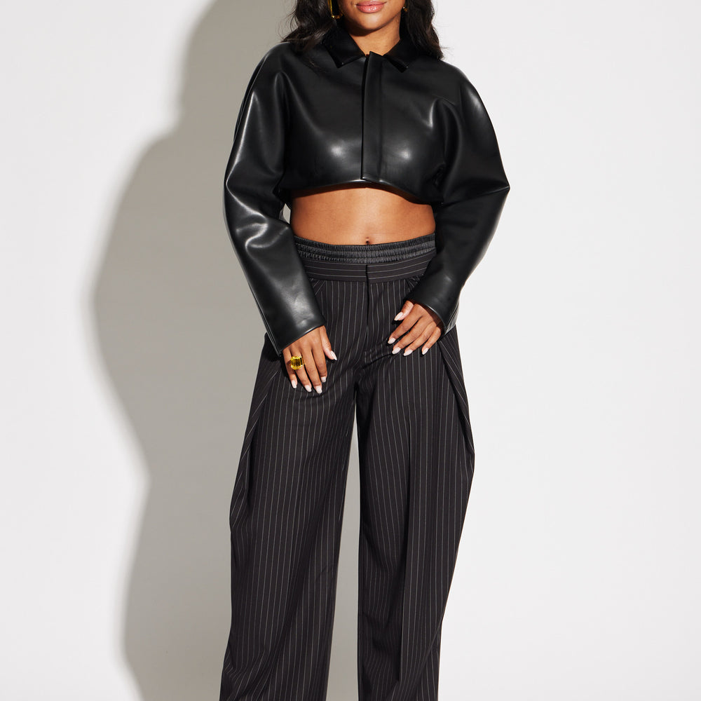Crop Vegan Leather Jacket