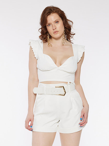 Crop Bustier Mini Puff Cap Sleeve Top