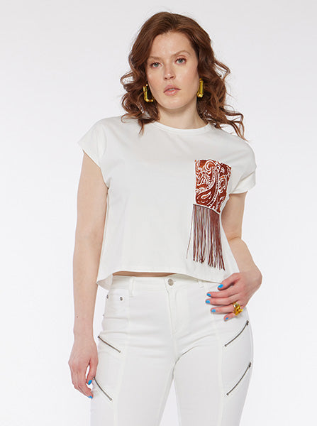 
                  
                    Crop Embellished Pocket T-Shirt
                  
                