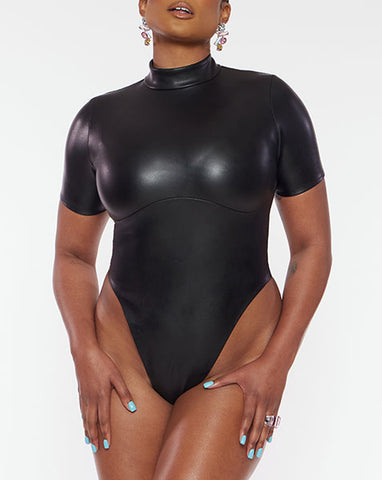 High Neck Vegan Leather Bodysuit