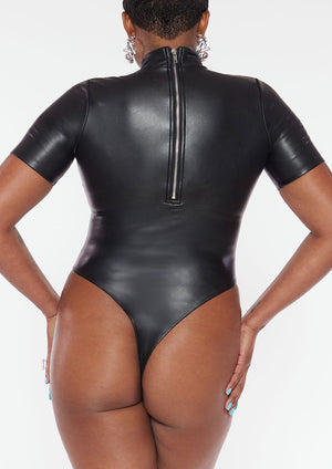 High Neck Vegan Leather Bodysuit