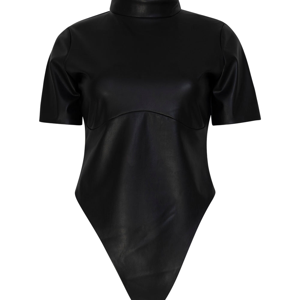 High Neck Vegan Leather Bodysuit