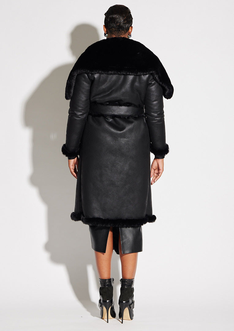 Maxi Faux Fur and Vegan Leather Reversible Coat
