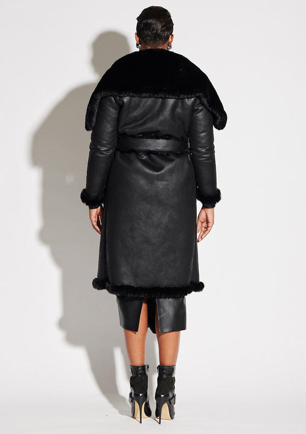Maxi Faux Fur and Vegan Leather Reversible Coat