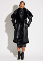 Maxi Faux Fur and Vegan Leather Reversible Coat
