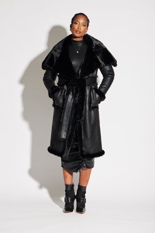 Maxi Faux Fur & Vegan Leather Reversible Coat