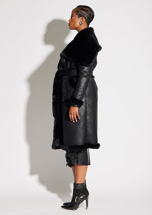 Maxi Faux Fur and Vegan Leather Reversible Coat