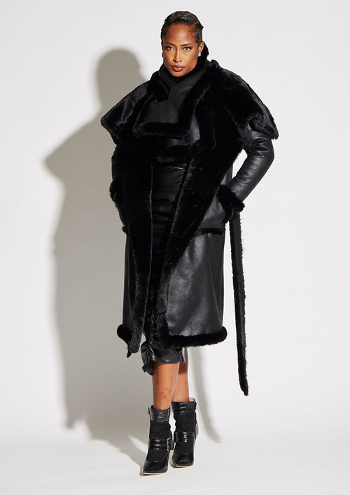 Maxi Faux Fur and Vegan Leather Reversible Coat