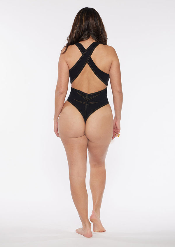 Scoop Neck Criss Cross Bodysuit Top/Swimsuit