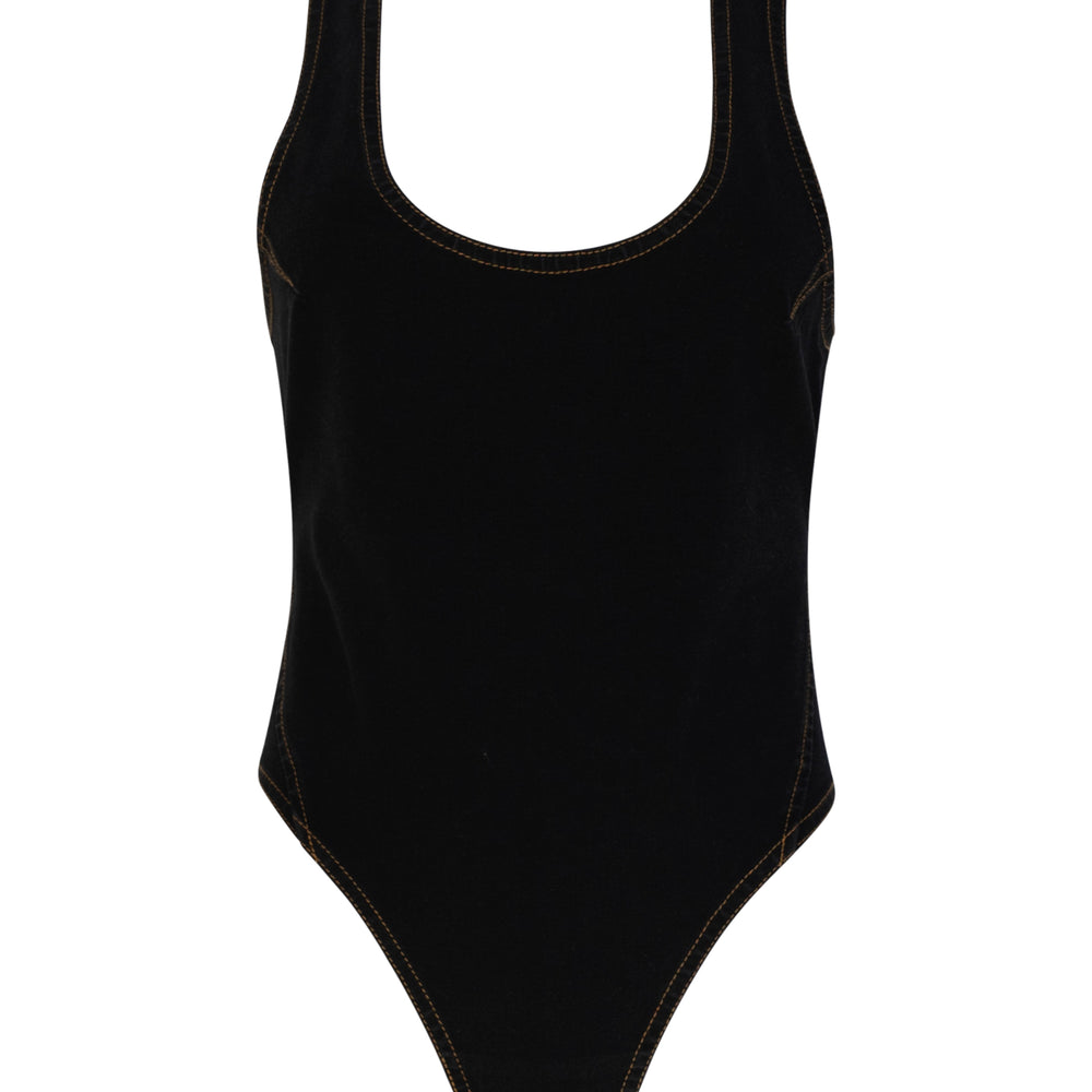 Scoop Neck Criss Cross Bodysuit Top/Swimsuit