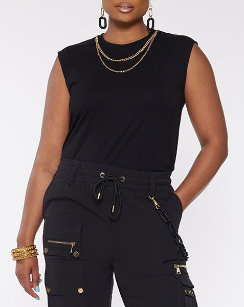 
                  
                    Sleeveless Round Neck Necklace T-Shirt
                  
                