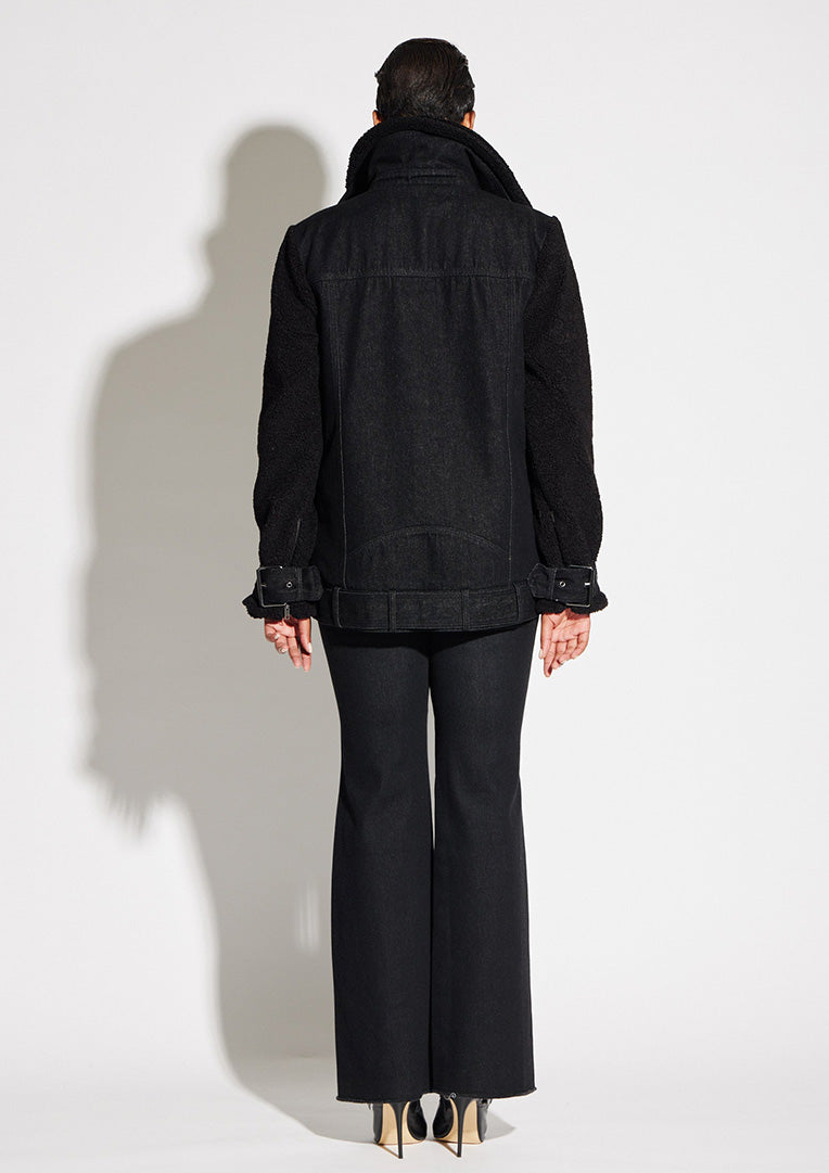 Teddy Denim Moto Jacket