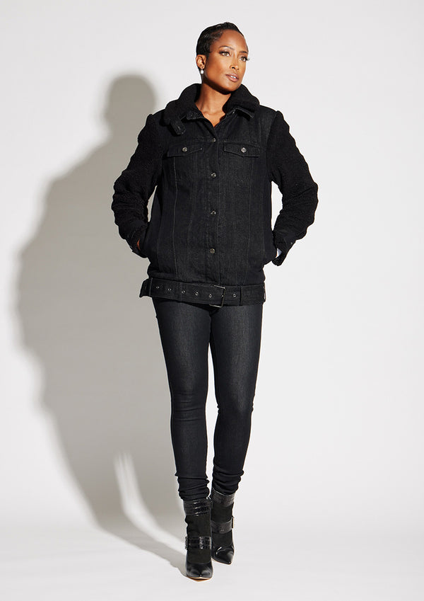 CIRCULAR PATH X LOVE TARA Teddy Denim Moto Jacket