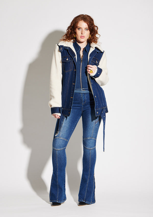 CIRCULAR PATH X LOVE TARA Teddy Denim Moto Jacket