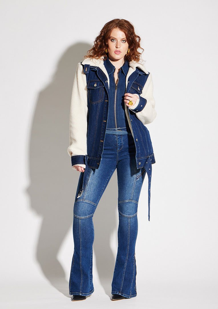 Teddy Denim Moto Jacket