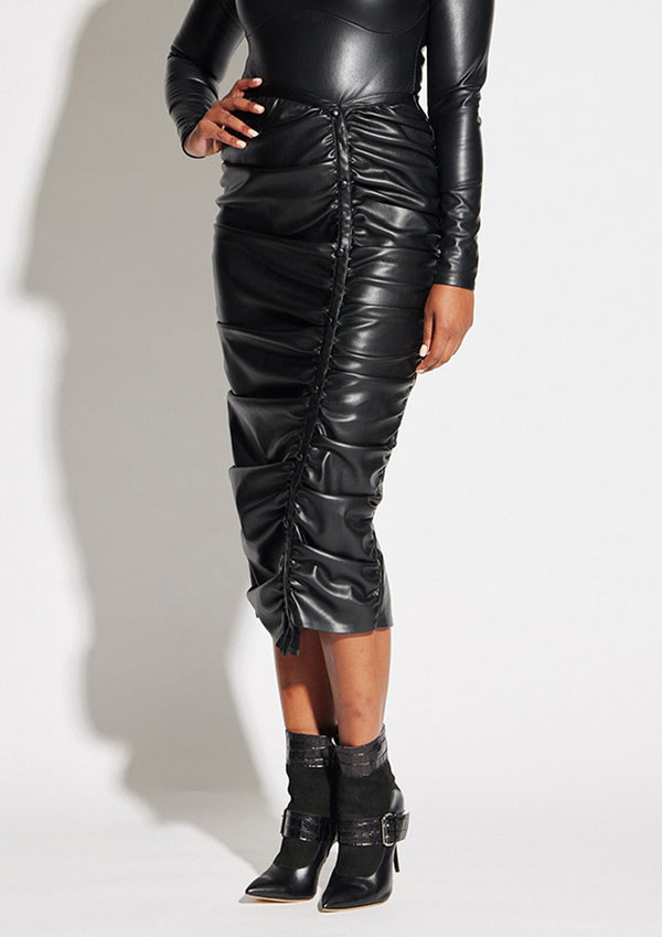 Vegan Leather Ruched Skirt