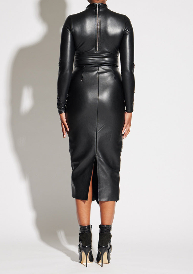 Vegan Leather Ruched Skirt