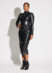 Vegan Leather Ruched Skirt