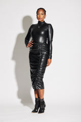 Vegan Leather Ruched Skirt