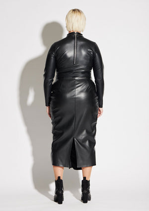 Vegan Leather Ruched Skirt