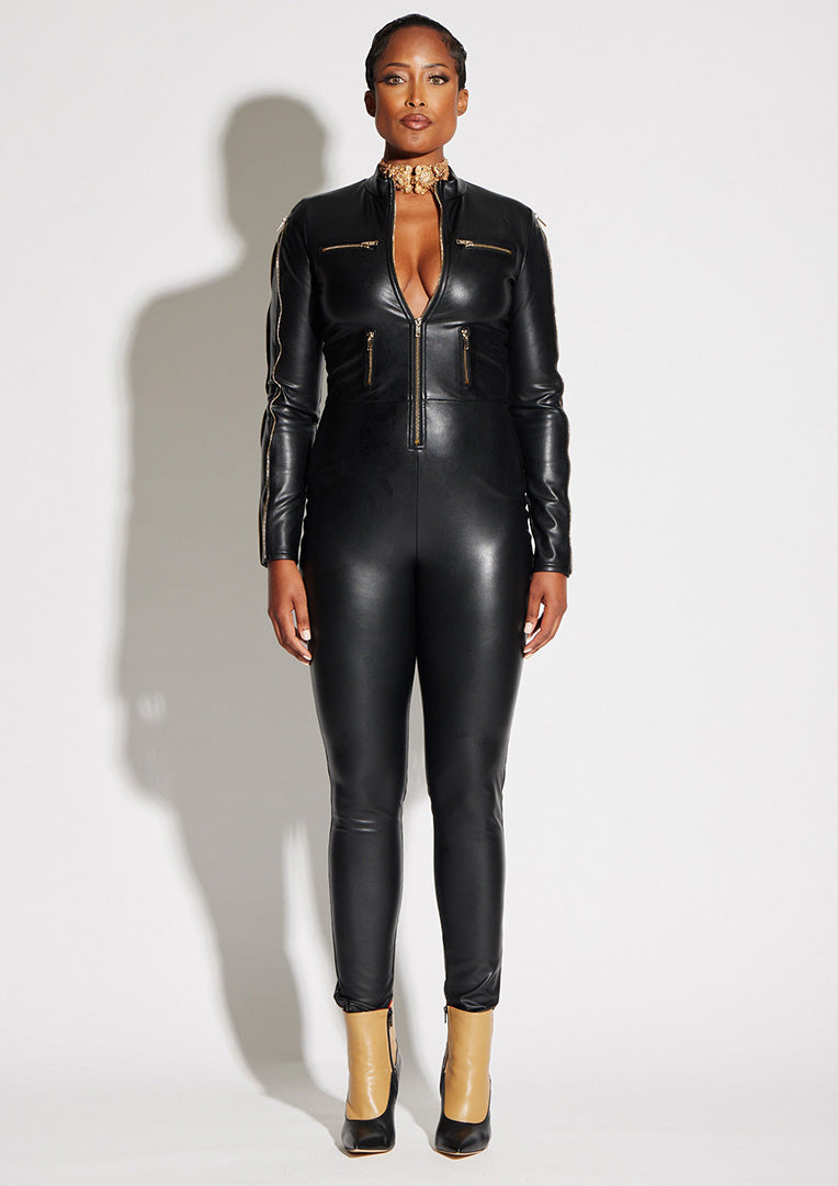 HYDE × SWITCHBLADE BUCKLE JUMPSUIT【Mサイズ】 Vegan Leather Zipper Jumpsuit