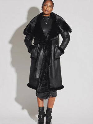 Maxi Faux Fur and Vegan Leather Reversible Coat