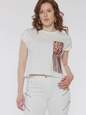 Crop Embellished Pocket T-Shirt