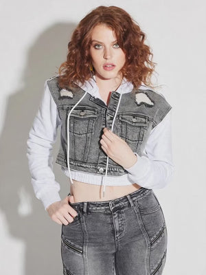 Crop Denim Hoodie